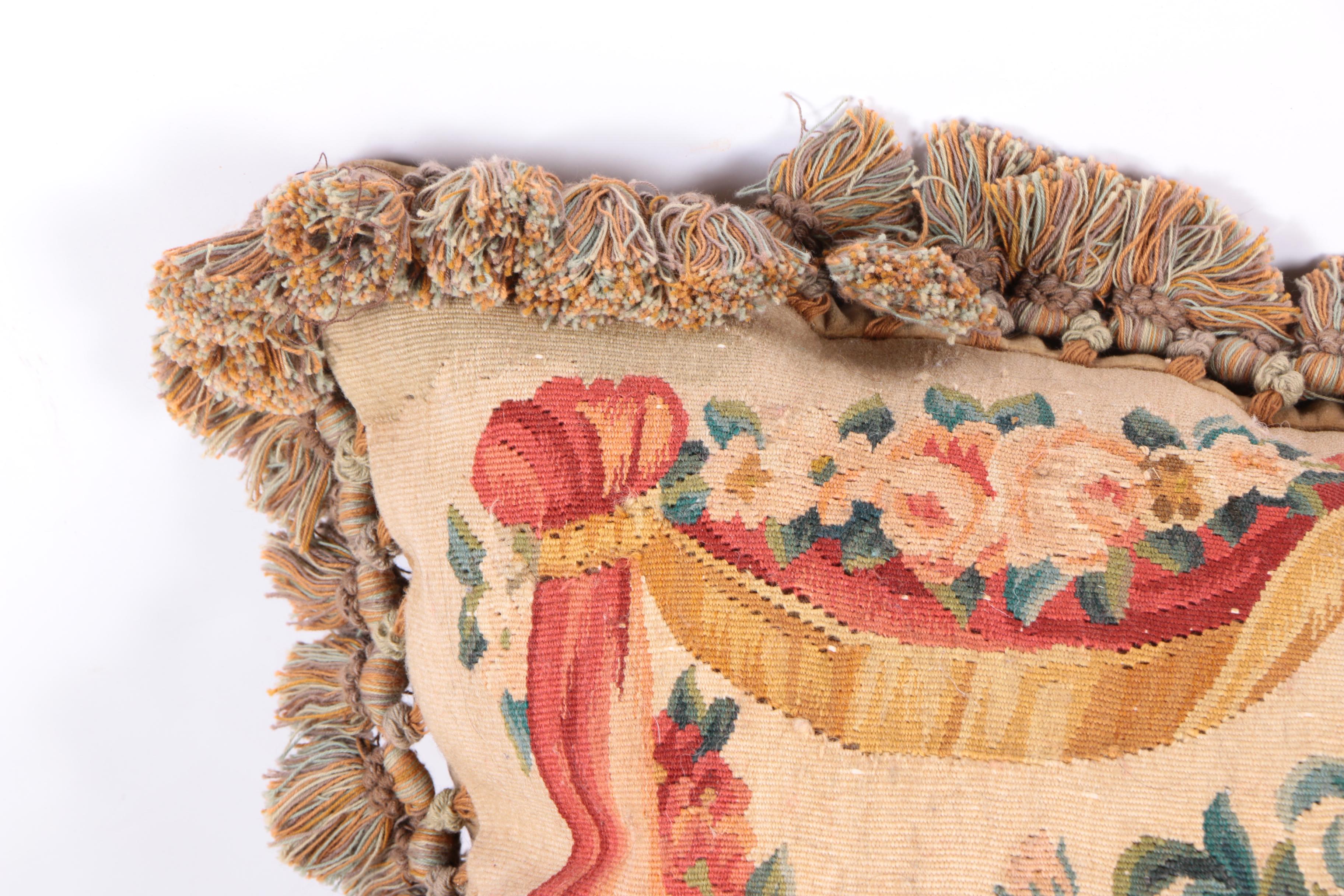 Floral and Parrot Motif Needlepoint Pillows with Fringe