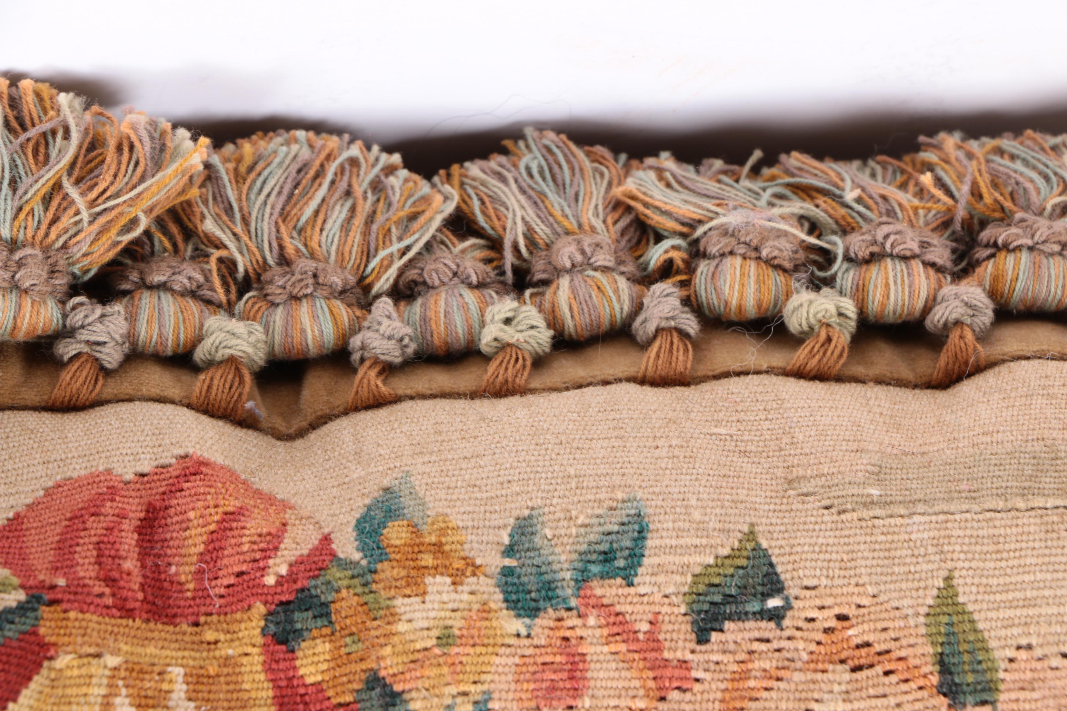 Floral and Parrot Motif Needlepoint Pillows with Fringe