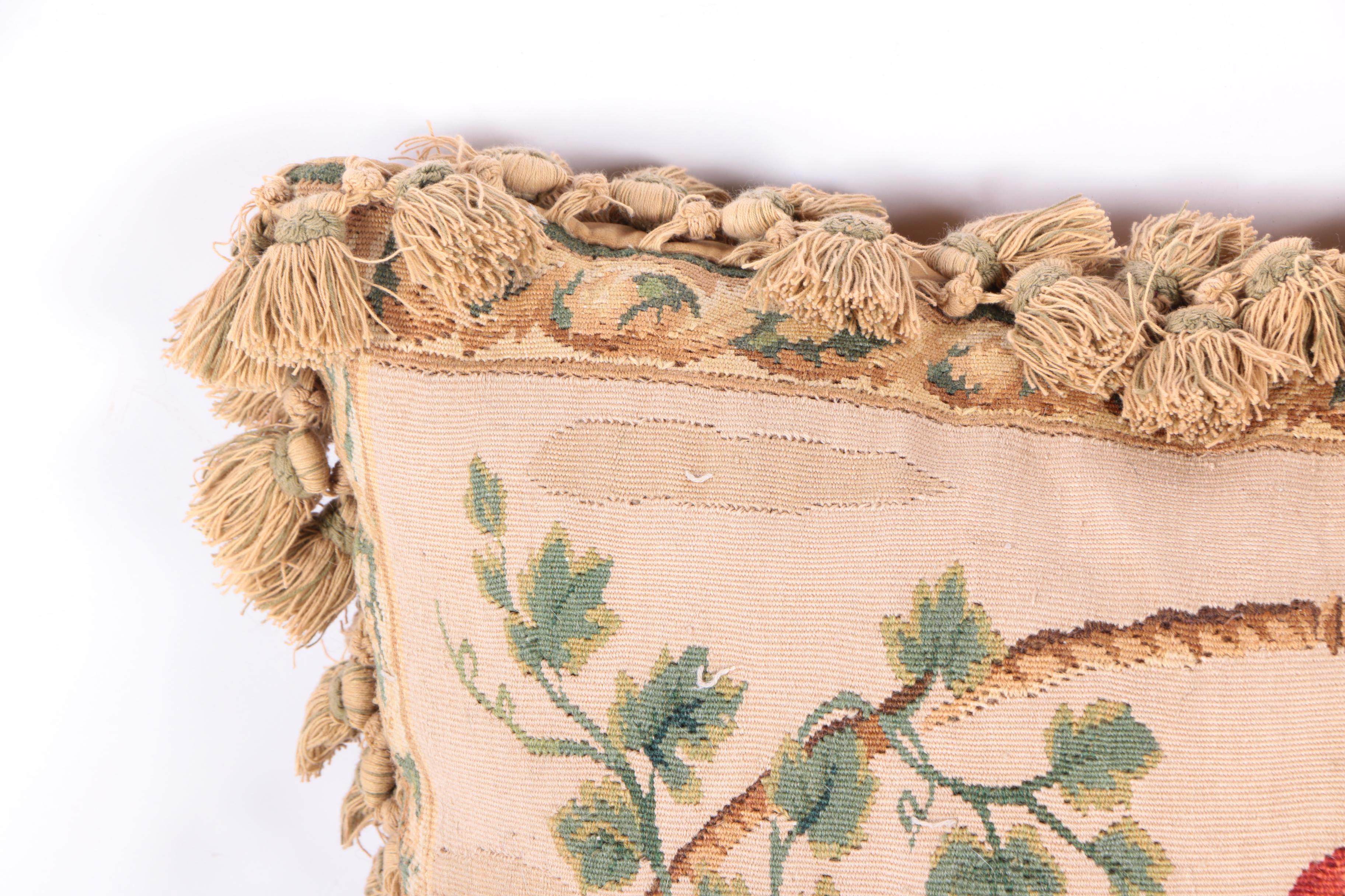 Floral and Parrot Motif Needlepoint Pillows with Fringe