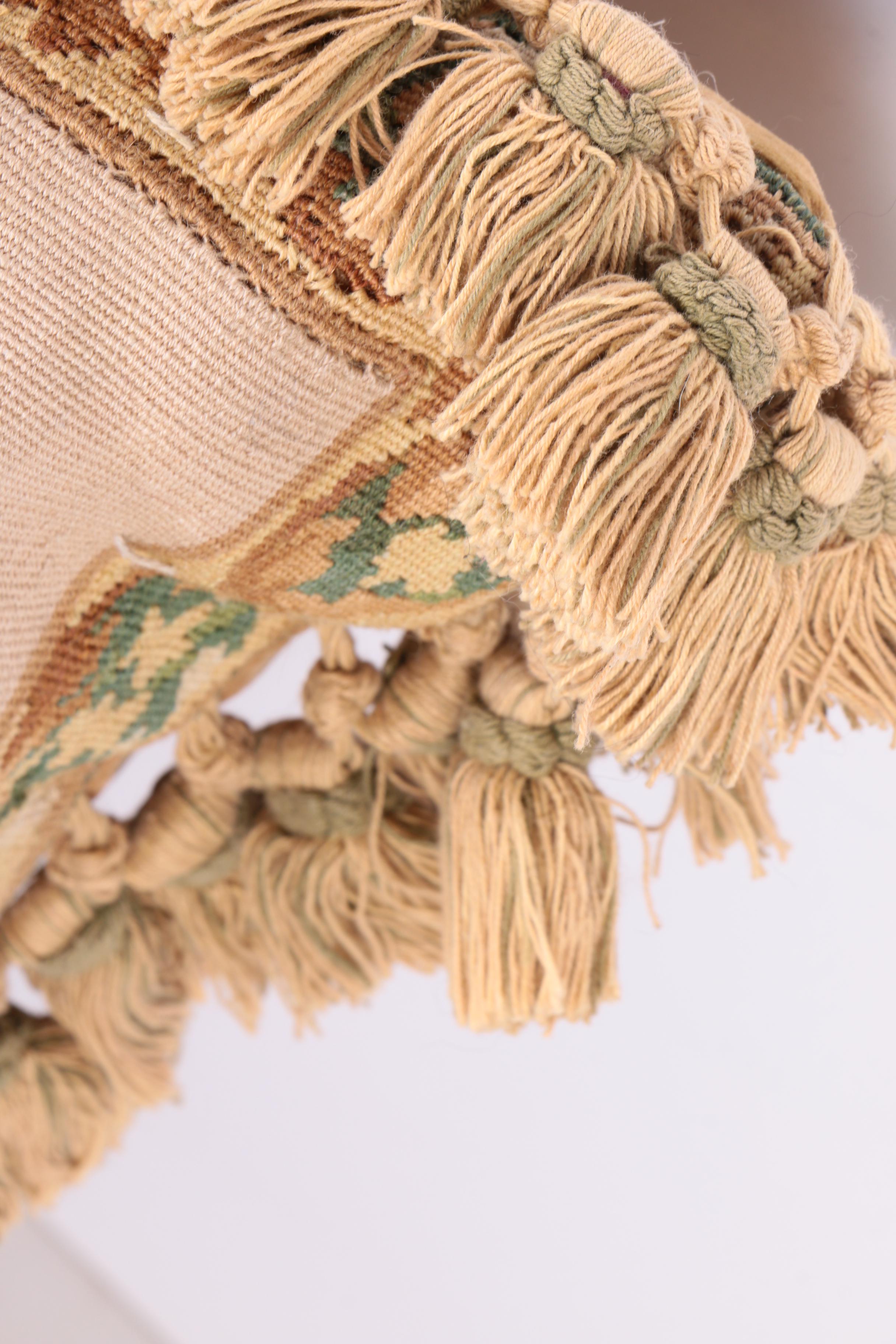 Floral and Parrot Motif Needlepoint Pillows with Fringe