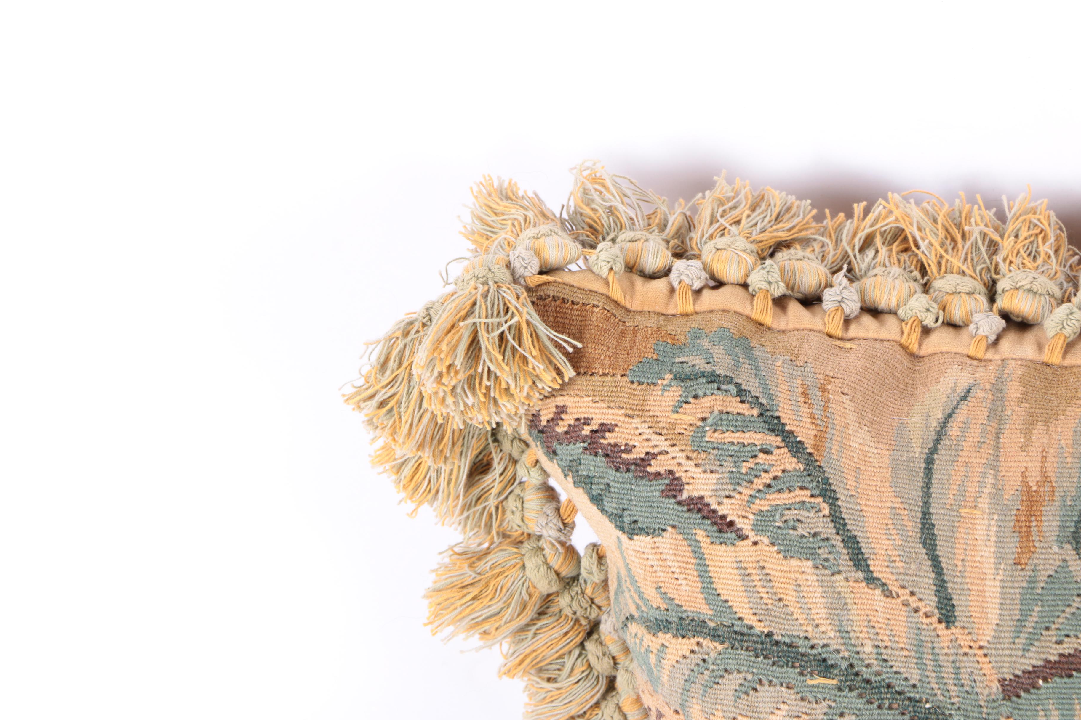 Floral and Parrot Motif Needlepoint Pillows with Fringe