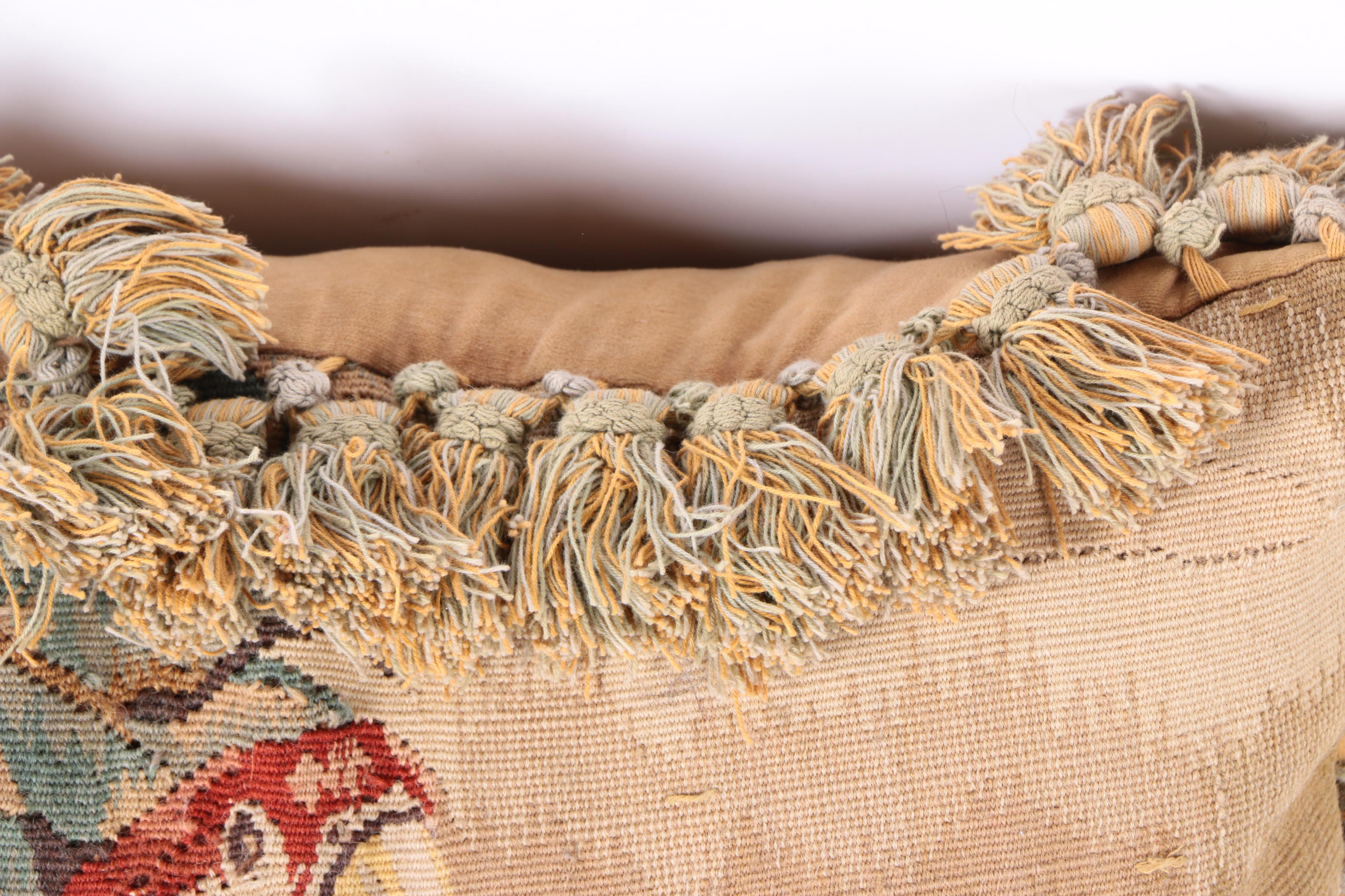 Floral and Parrot Motif Needlepoint Pillows with Fringe