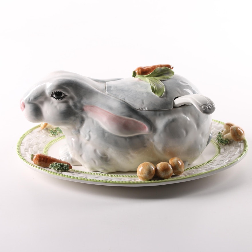 Intrada Italy Ceramic Rabbit Tureen and Stand