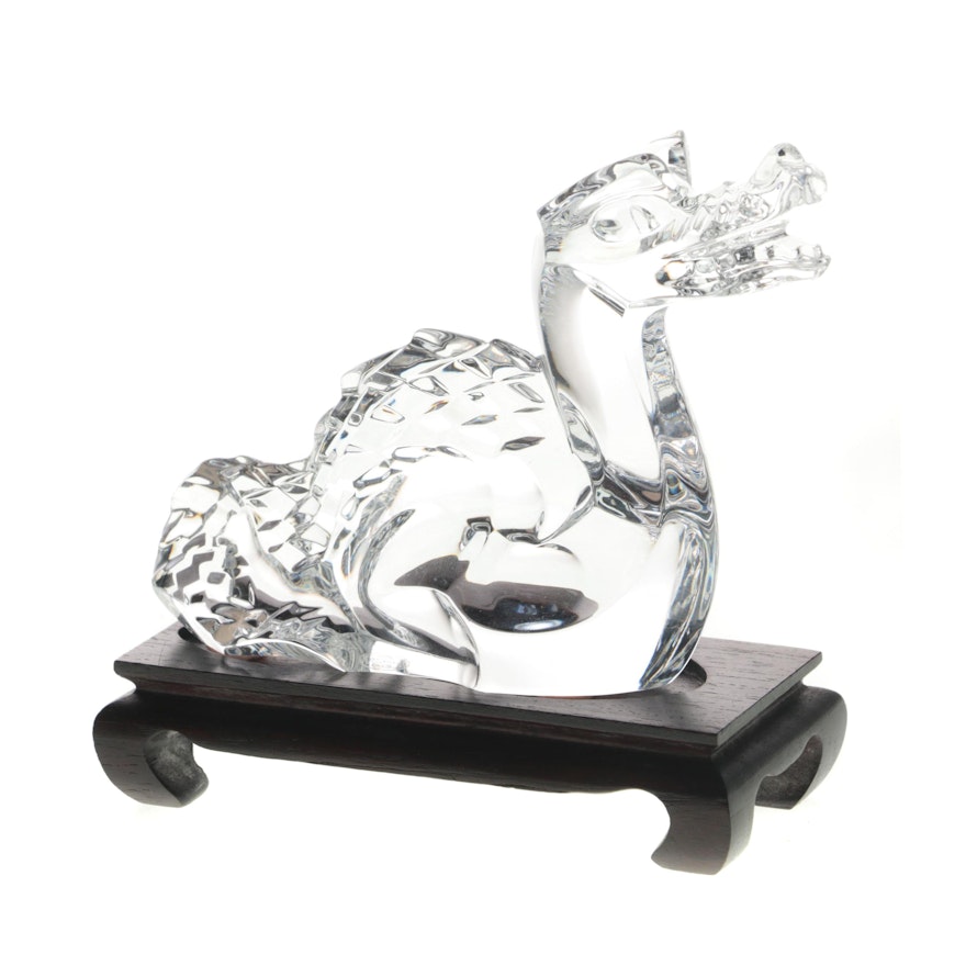 Baccarat Crystal Dragon Figurine on Wood Stand
