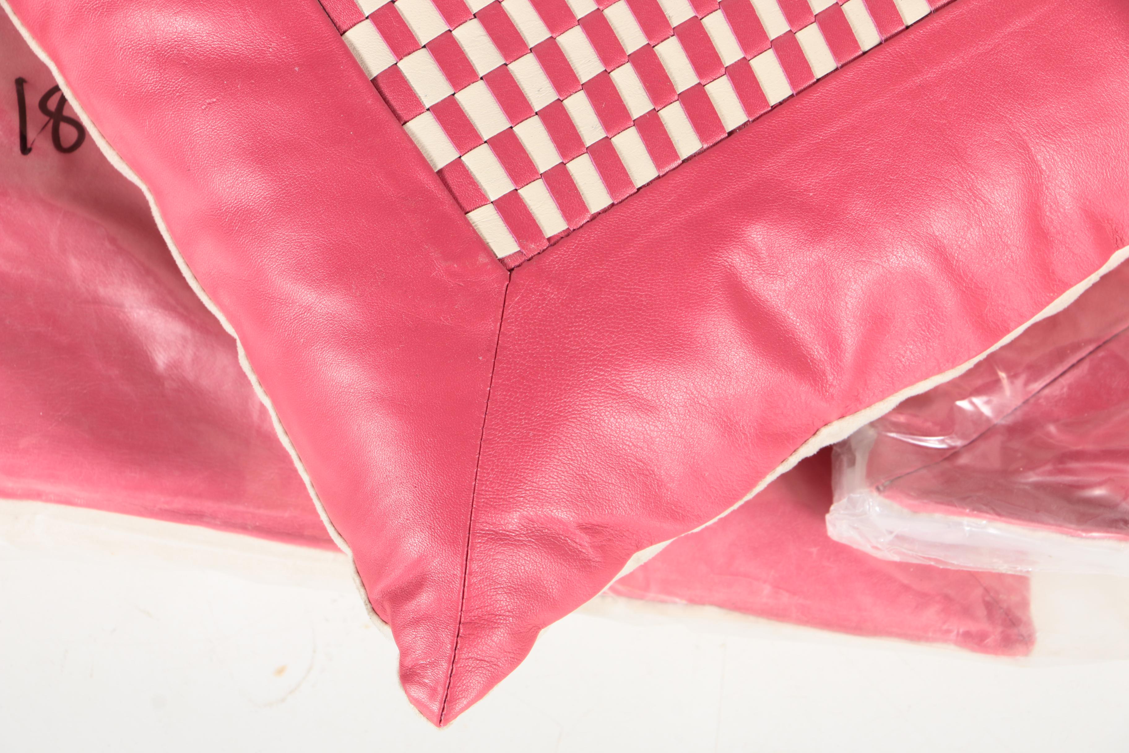 Flambro Imports Red and White Checkerboard Motif Leather Throw Pillows