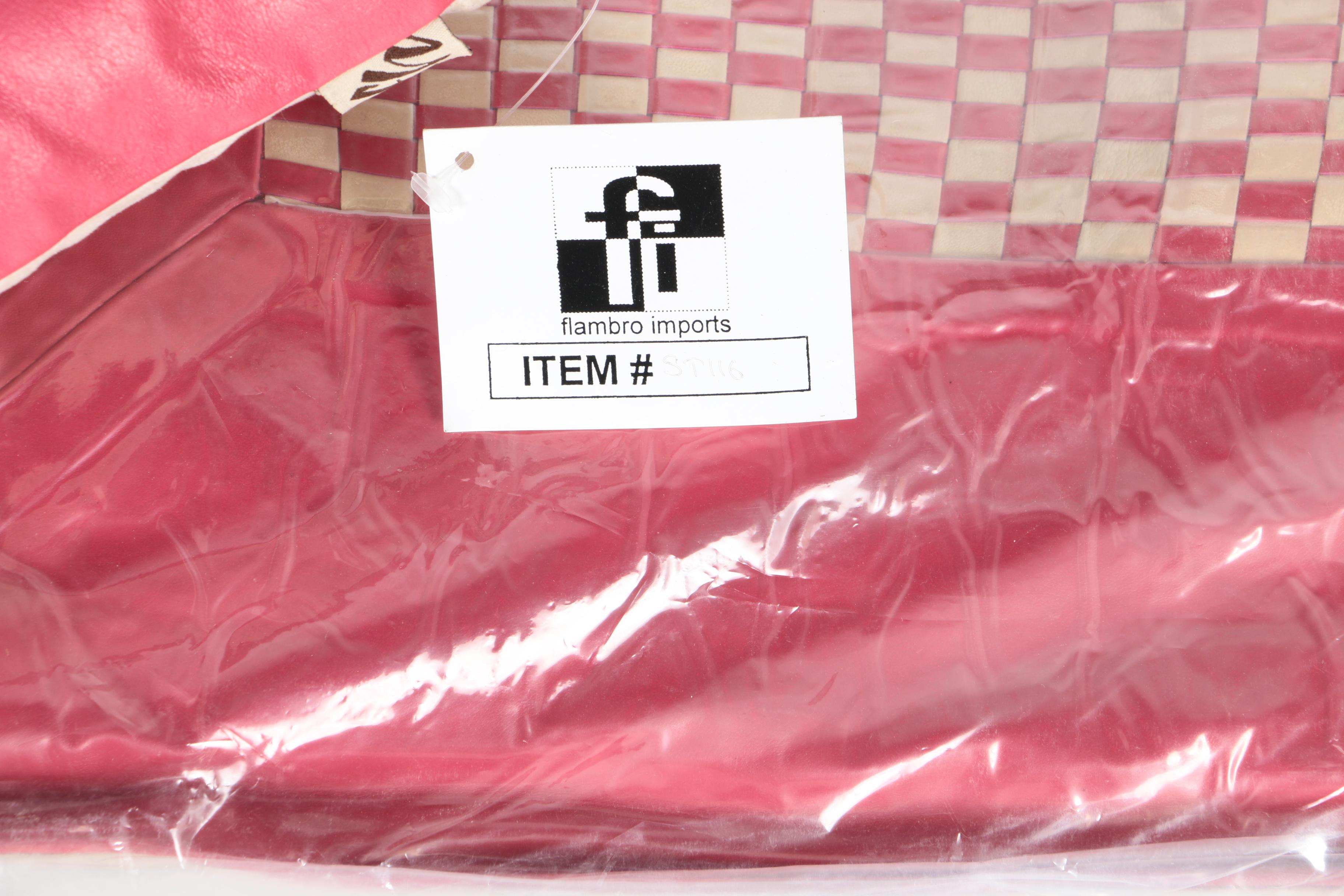 Flambro Imports Red and White Checkerboard Motif Leather Throw Pillows