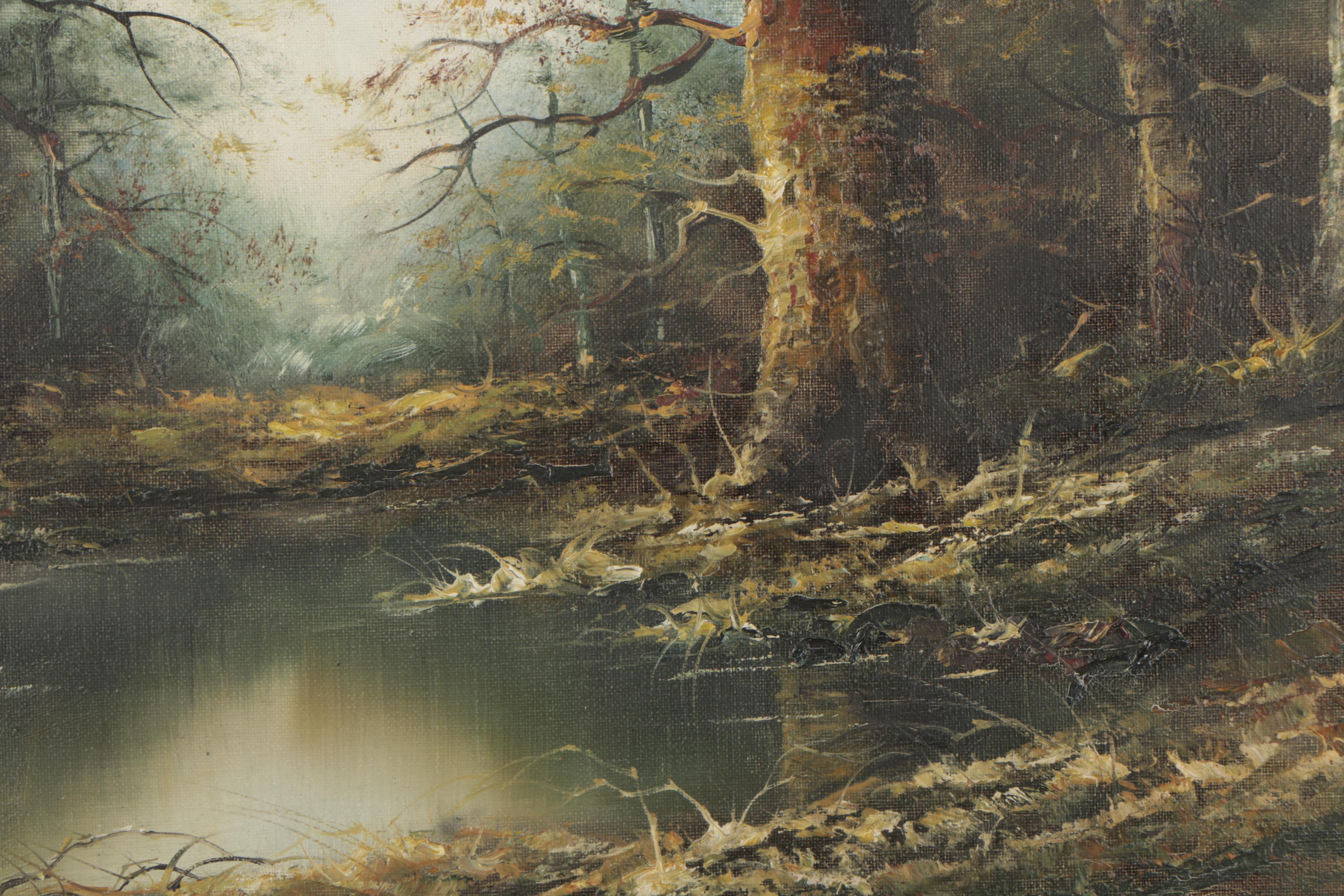 Wollinger Late 20th Century Oil Painting of Forest Landscape