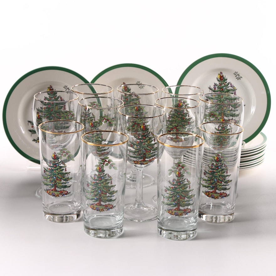 Spode "Christmas Tree" Plates and Stemware