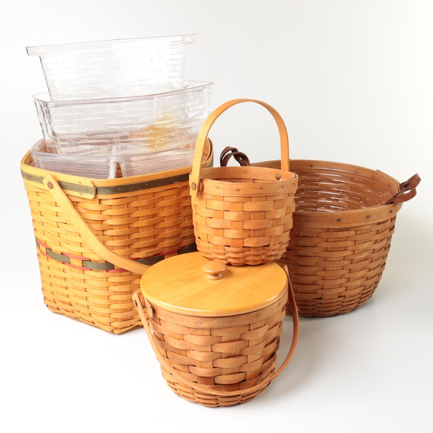 Vintage Longaberger Handwoven Baskets With Plastic Liners