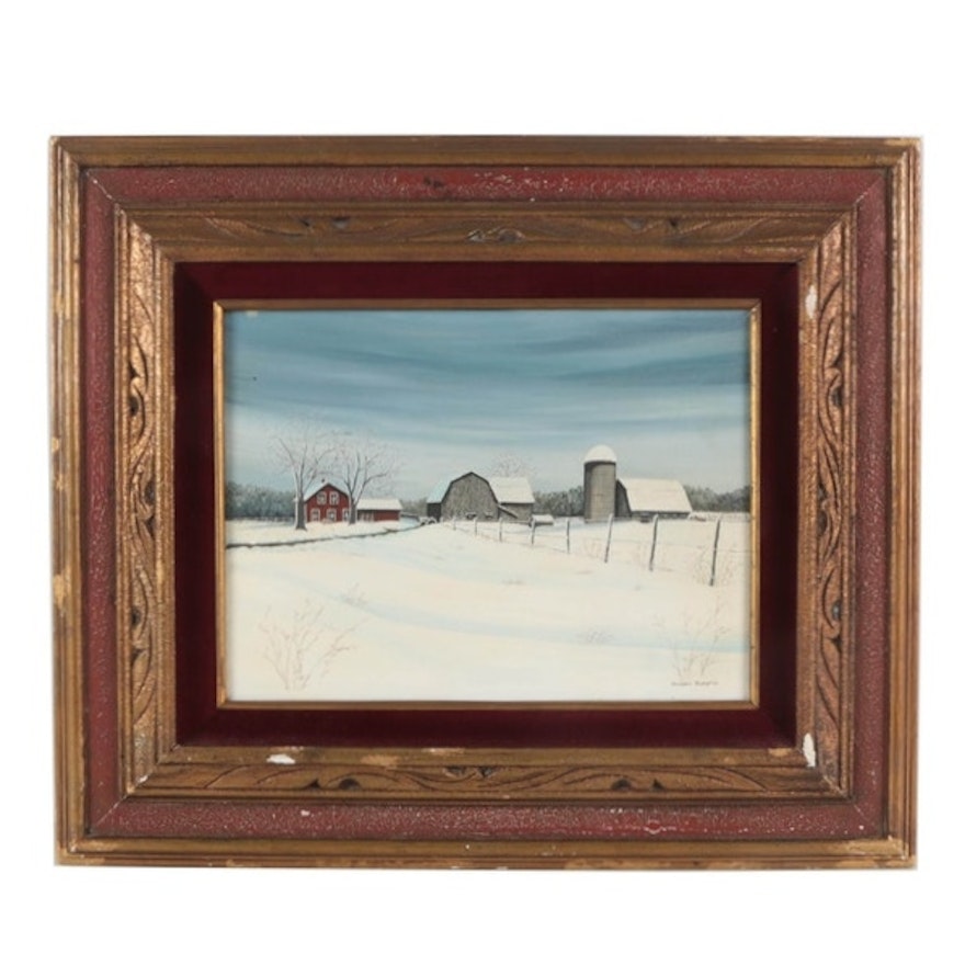 Mildred Burgess Oil Painting of Winter Farm Scene