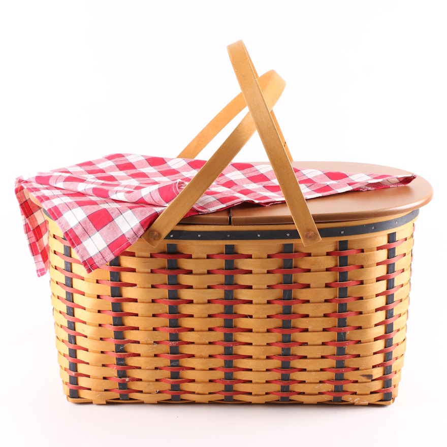 longaberger Wood Crafts Picnic Basket with Handles