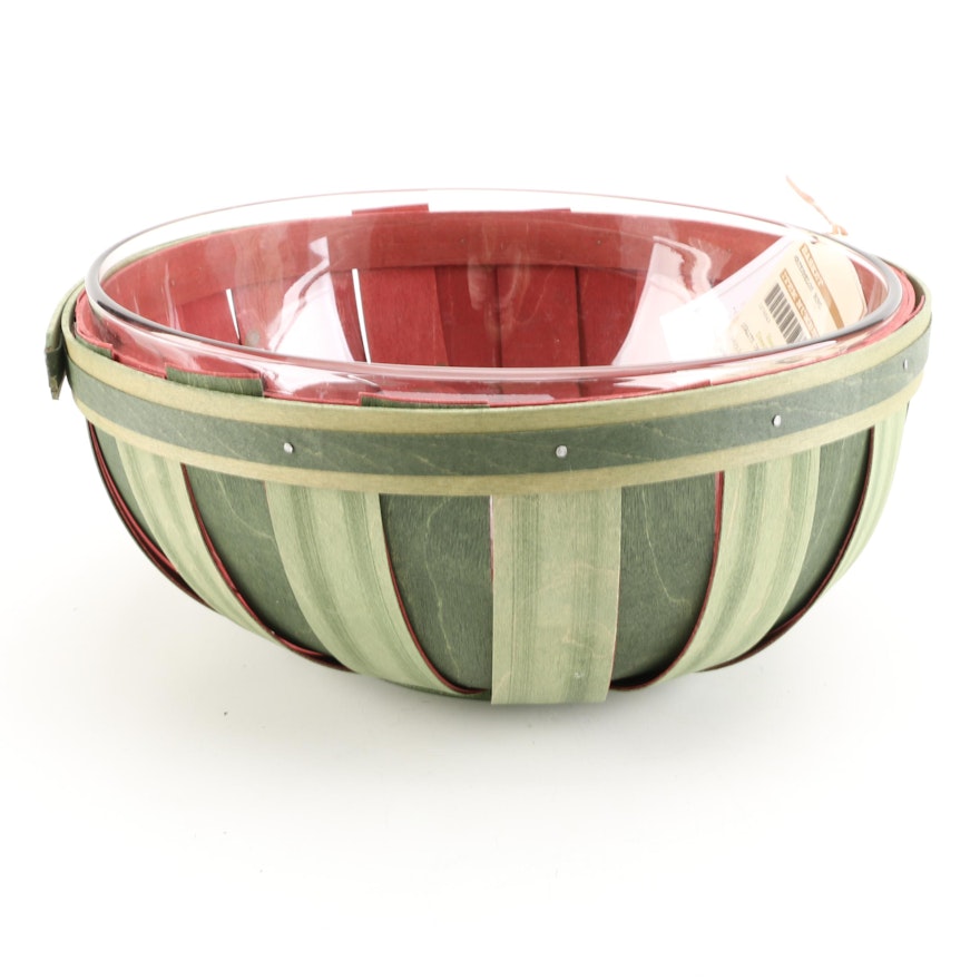 Longaberger "Watermelon" Glass Serving Bowl and Basket Holder 2013