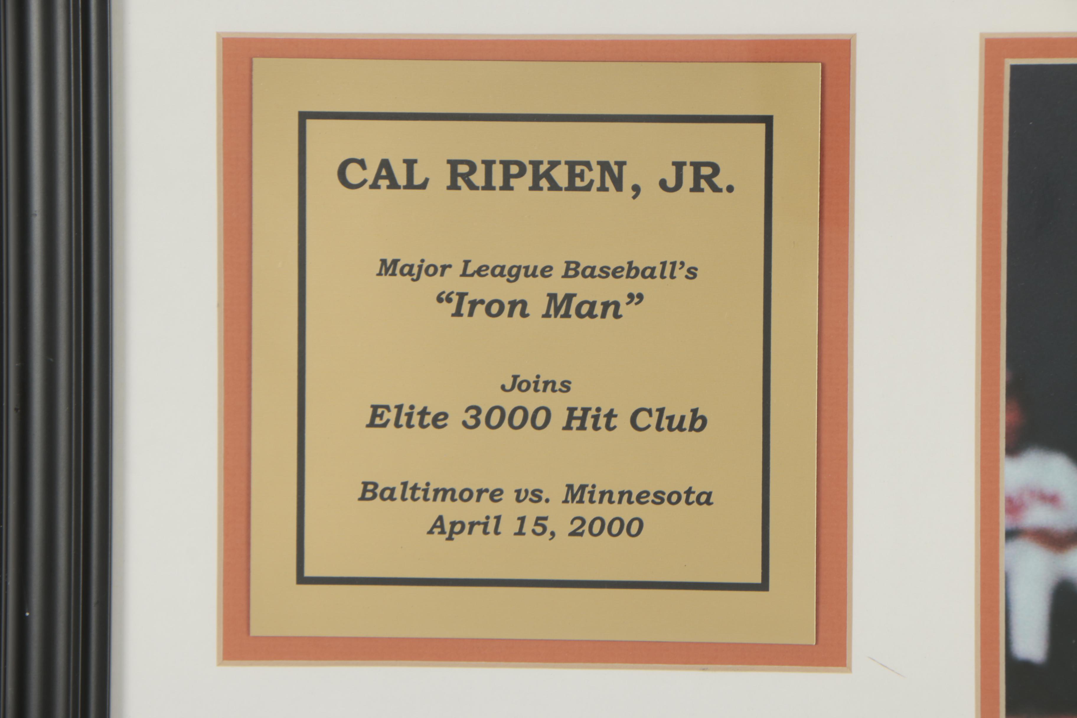 Cal Ripken Jr. "Elite 3000 Hit Club" Photograph and Ticket In Frame