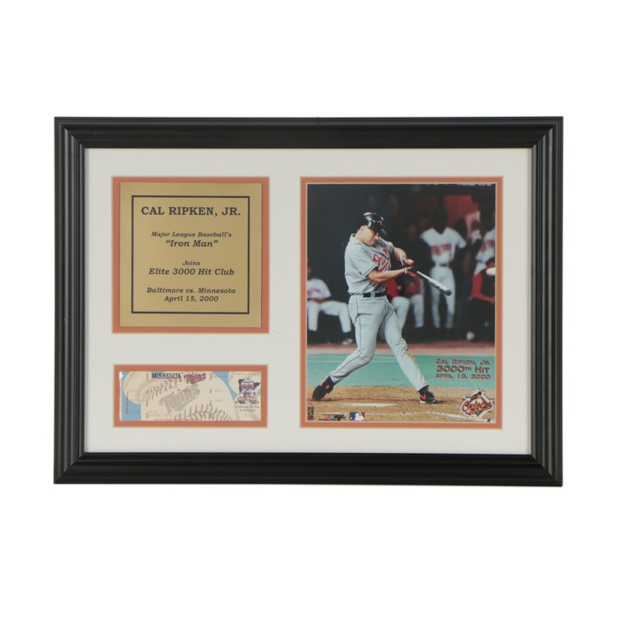 Cal Ripken Jr. "Elite 3000 Hit Club" Photograph and Ticket In Frame