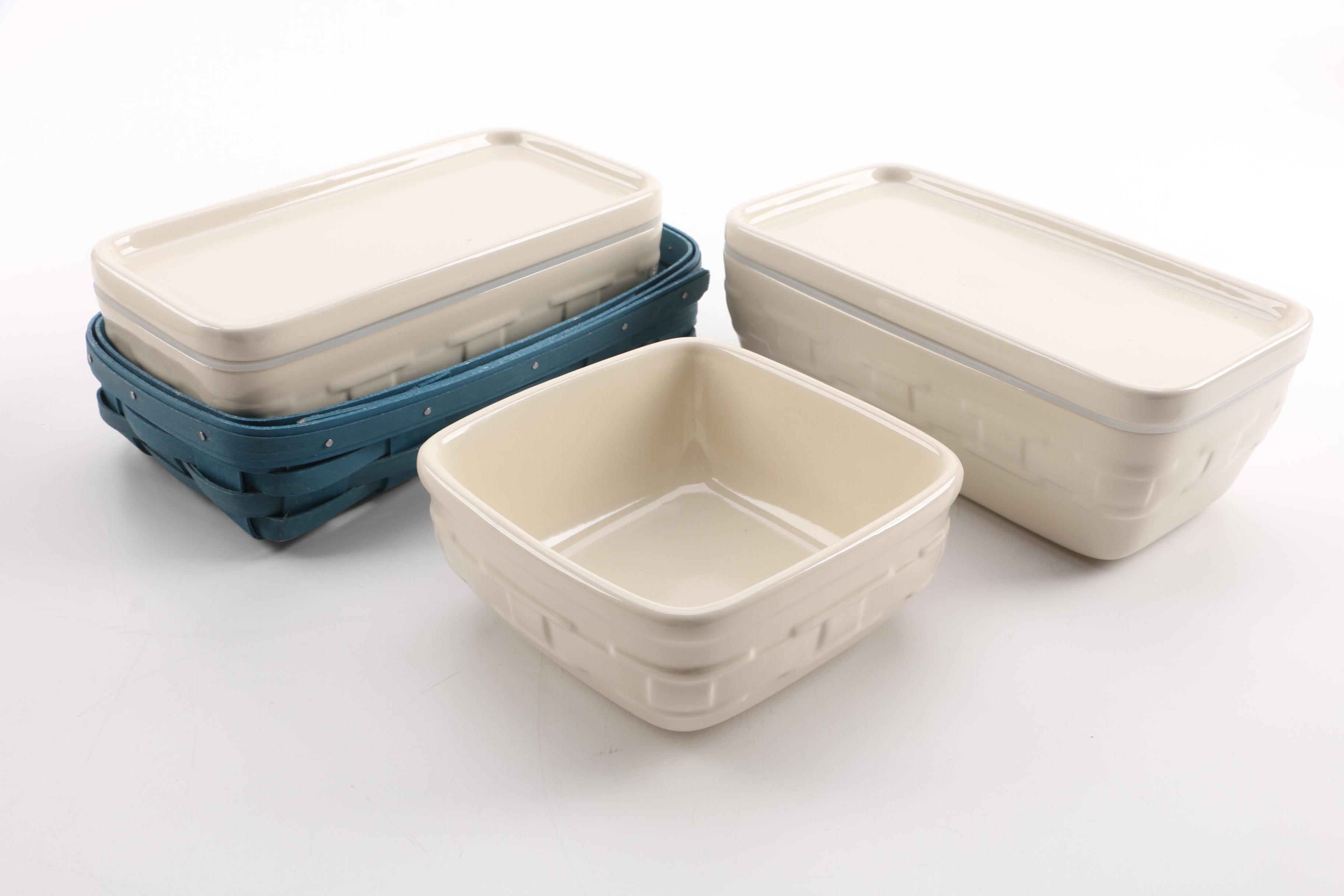 Longaberger "Woven Traditions" Ivory Bread Pans, Casserole and Plates