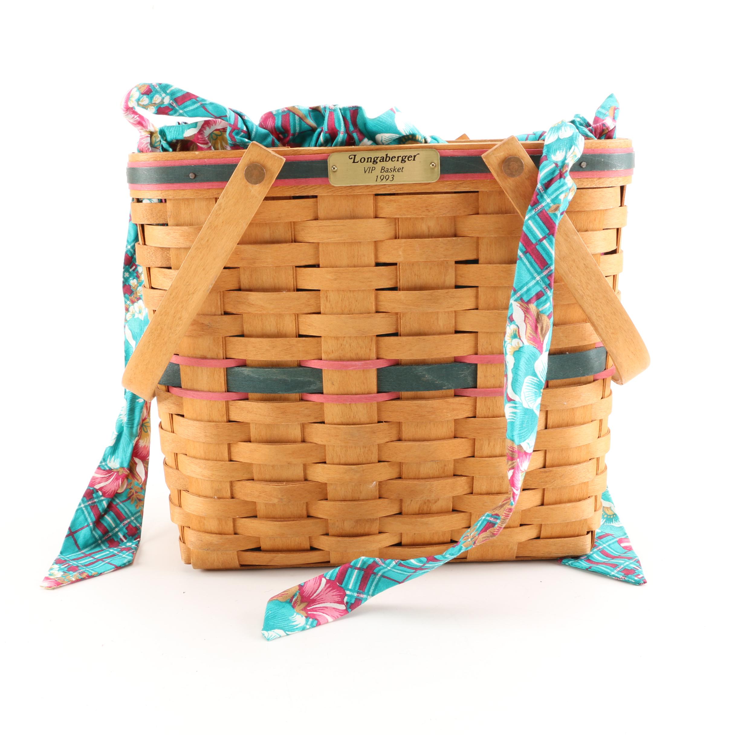 Handmade Longaberger Magazine Basket with Fabric Liner