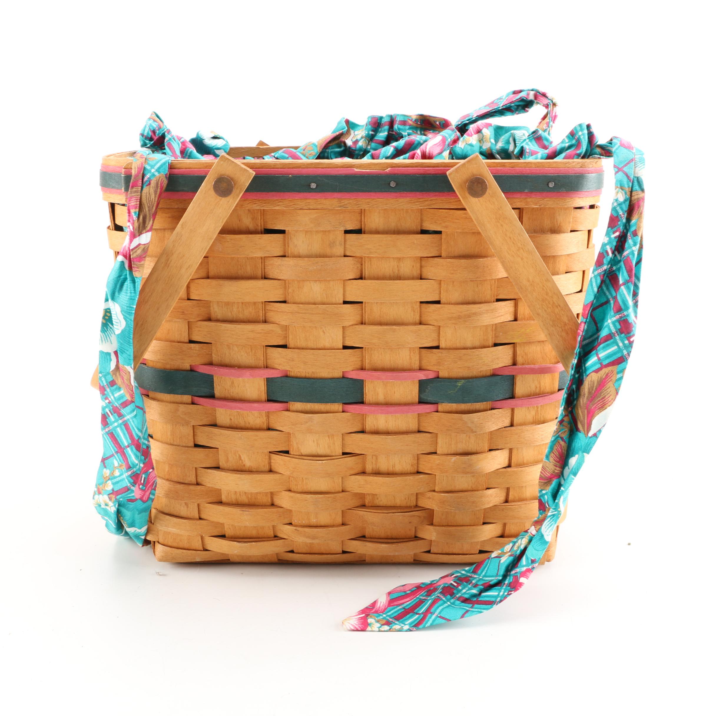 Handmade Longaberger Magazine Basket with Fabric Liner