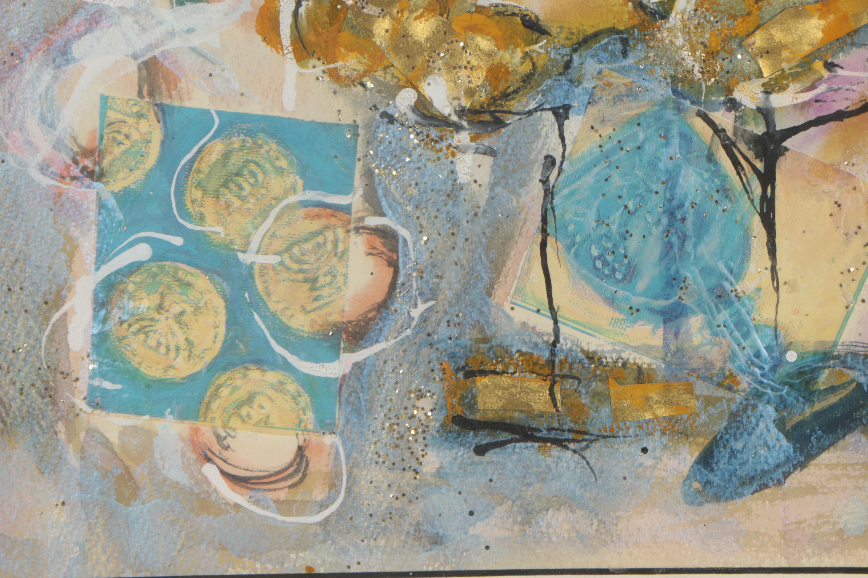 20th-Century Mixed Media Painting of Menorah