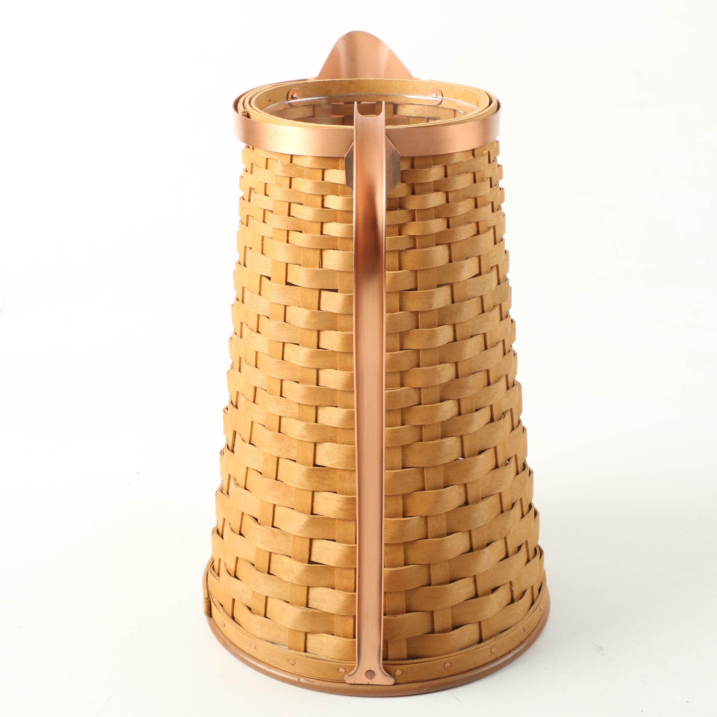 Longaberger Handmade Woven Basket Pitcher with Copper Handle and Spout