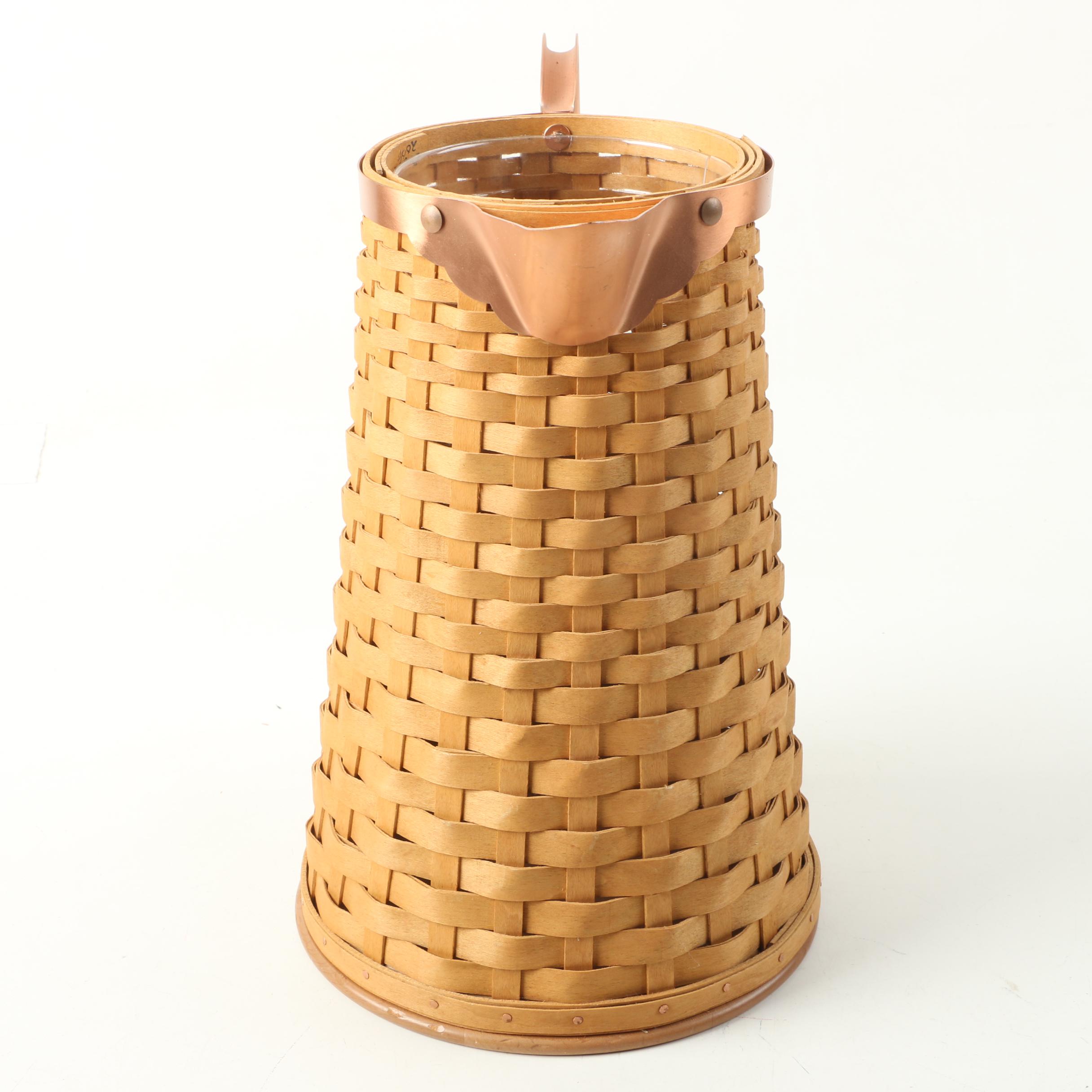 Longaberger Handmade Woven Basket Pitcher with Copper Handle and Spout