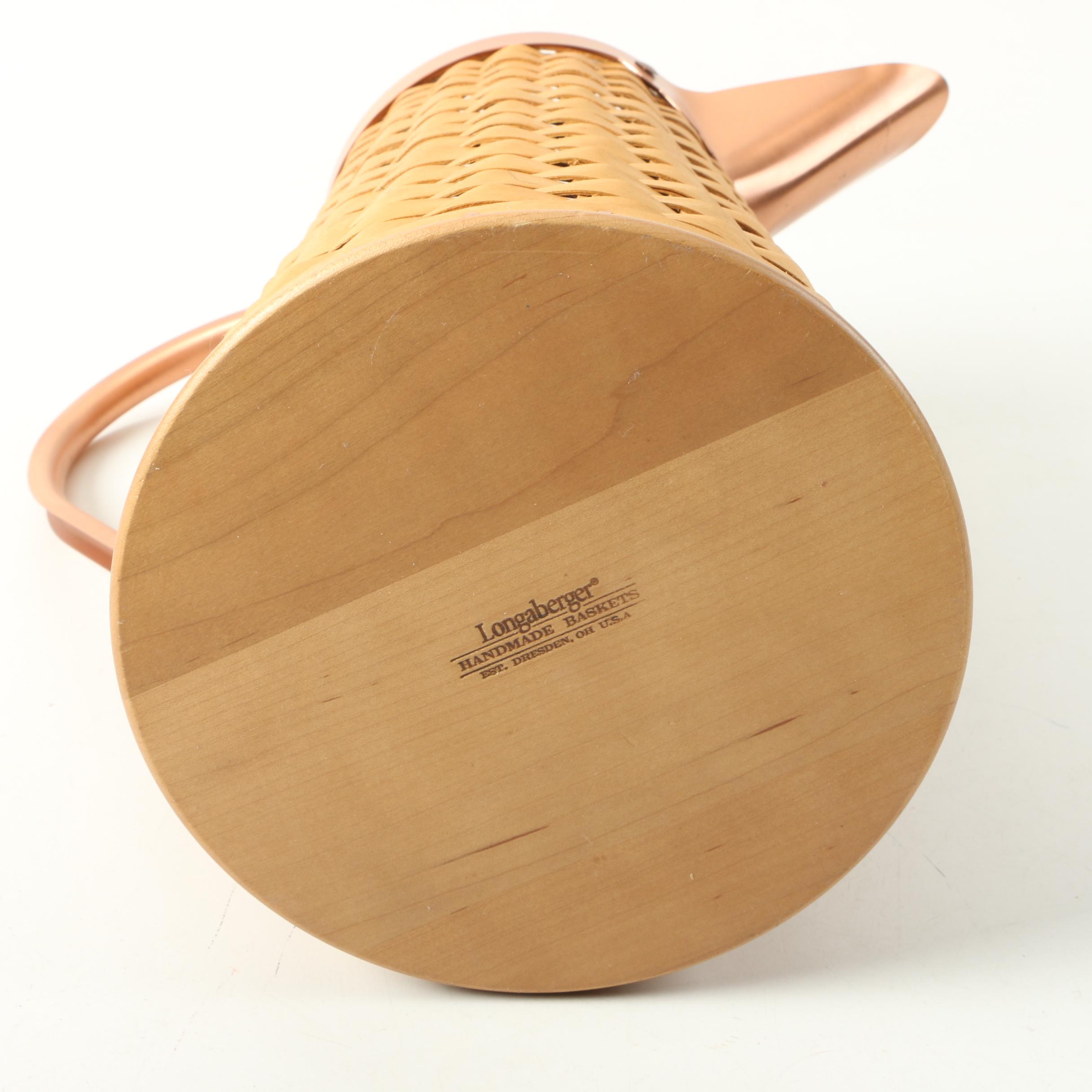 Longaberger Handmade Woven Basket Pitcher with Copper Handle and Spout