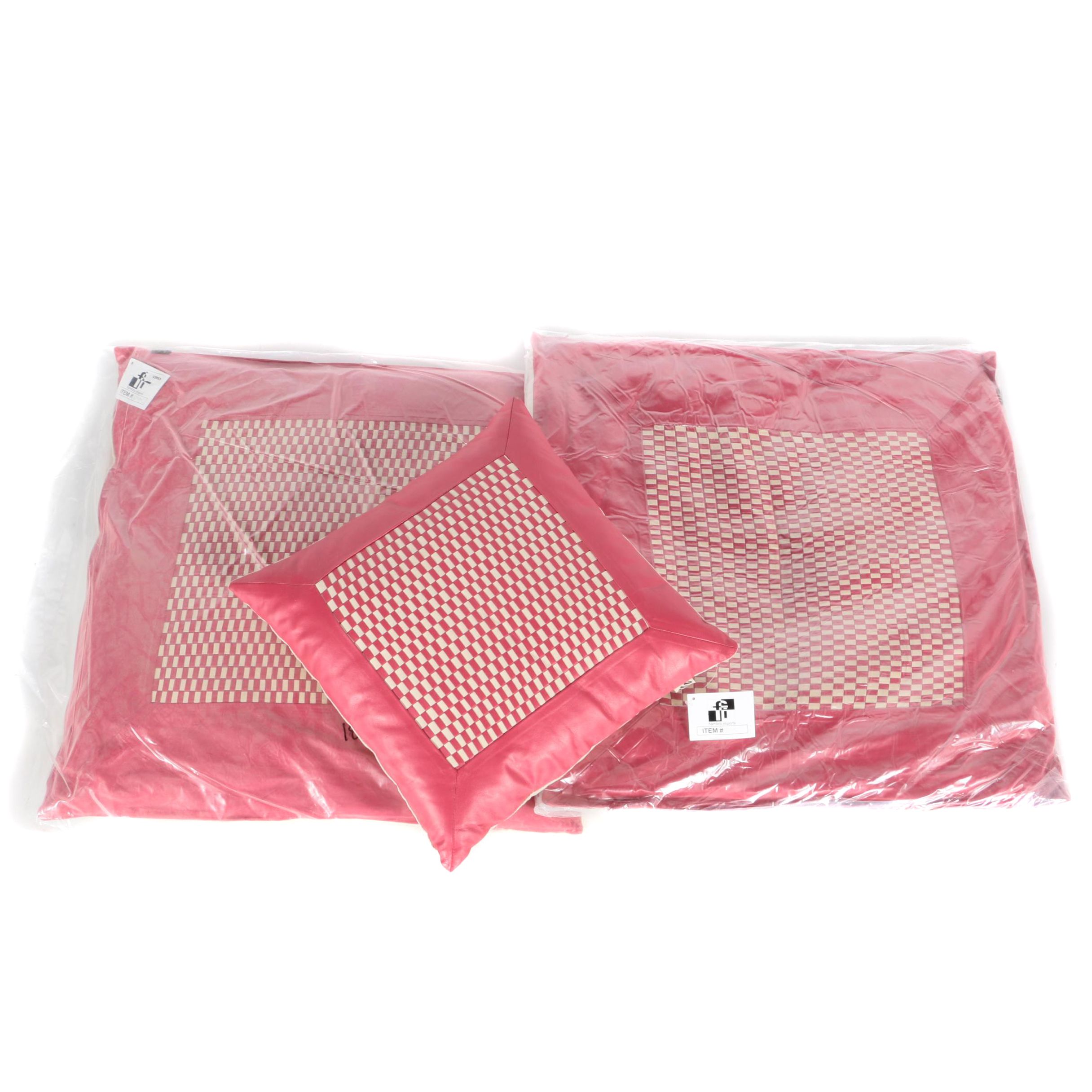 Flambro Imports Red and White Checkerboard Motif Leather Throw Pillows