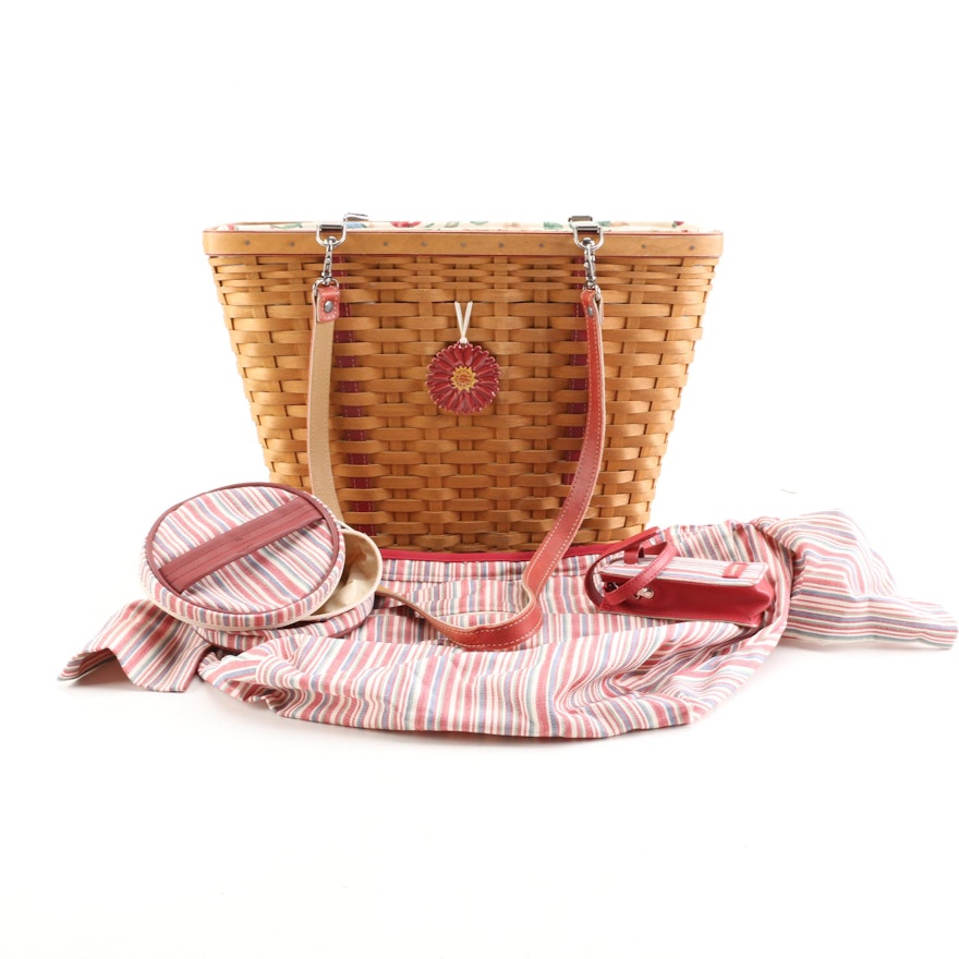 Handwoven 2004 "Mother's Day" Longaberger Handled Basket with Cotton Containers