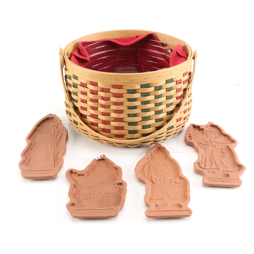 Longaberger Christmas Cookie Molds with Red and Green Interwoven Basket