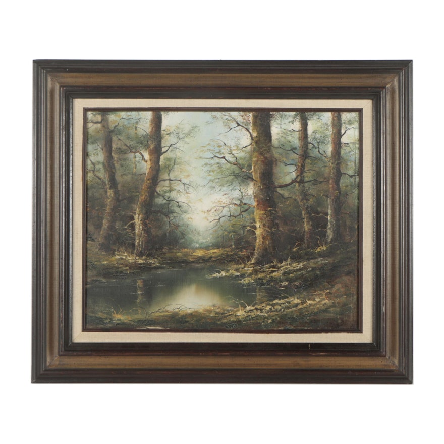 Wollinger Late 20th Century Oil Painting of Forest Landscape