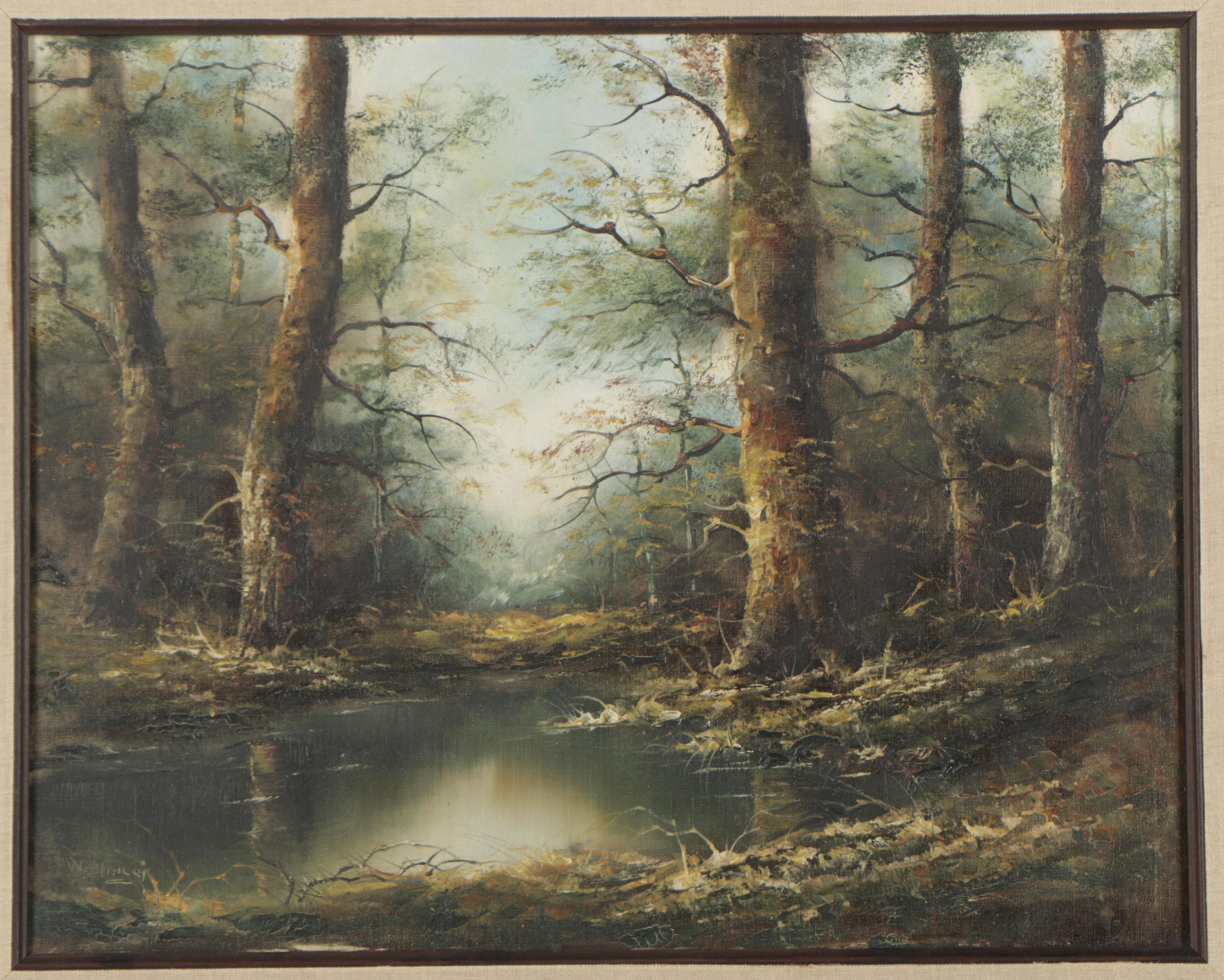 Wollinger Late 20th Century Oil Painting of Forest Landscape