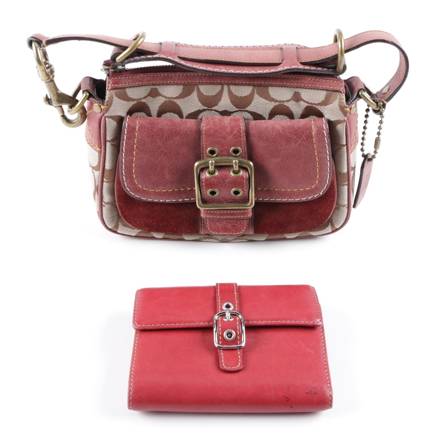 Coach Signature Baguette Special Edition Handbag and Red Leather Wallet