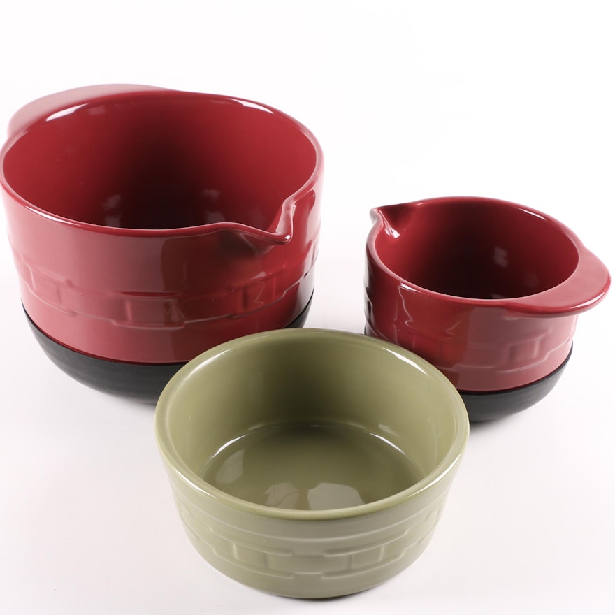 Longaberger "Woven Traditions" Stay Put Mixing Bowls in Paprika and Sage Bowl