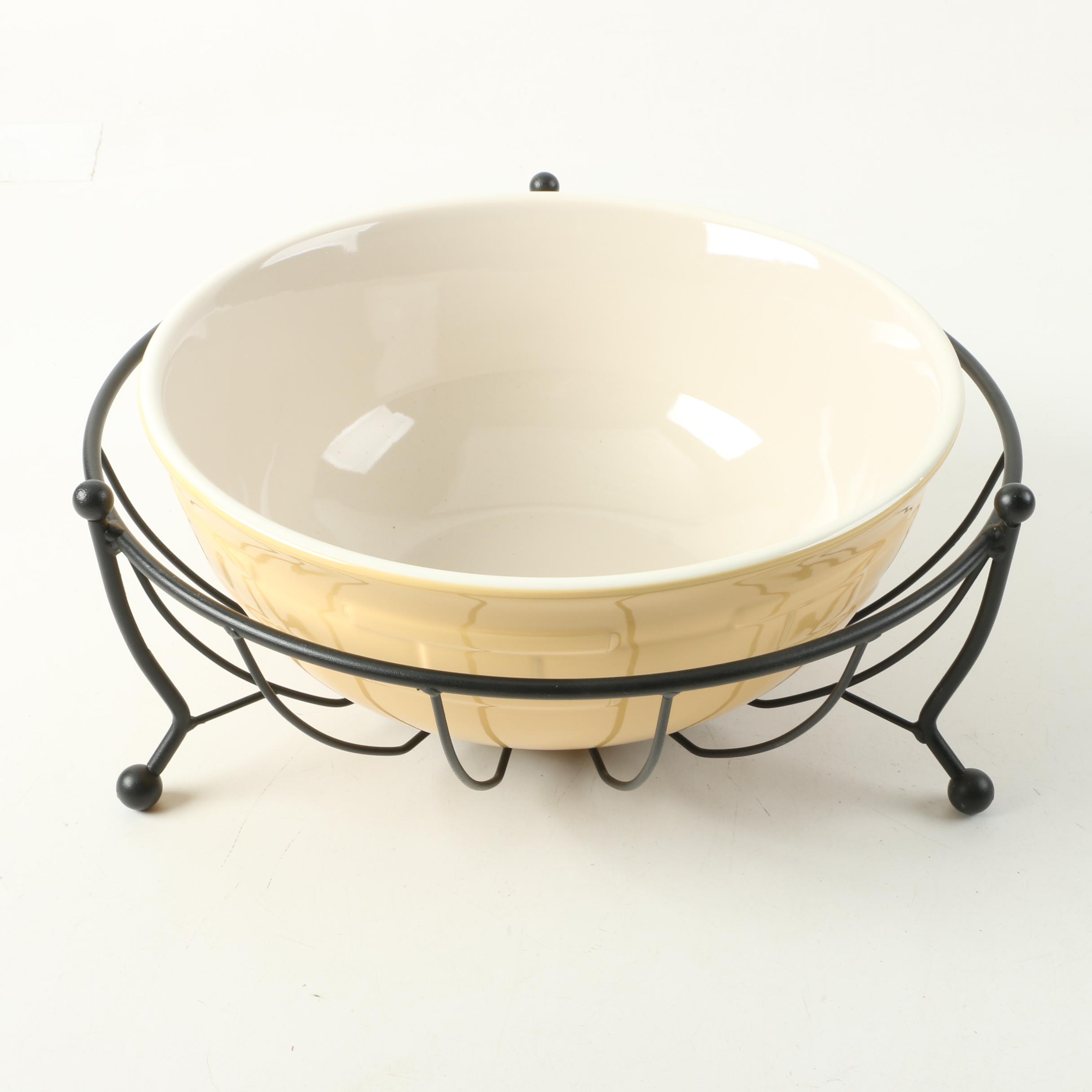 Longaberger "Woven Traditions" Butternut Mixing Bowl, Honey Pot and Accessories