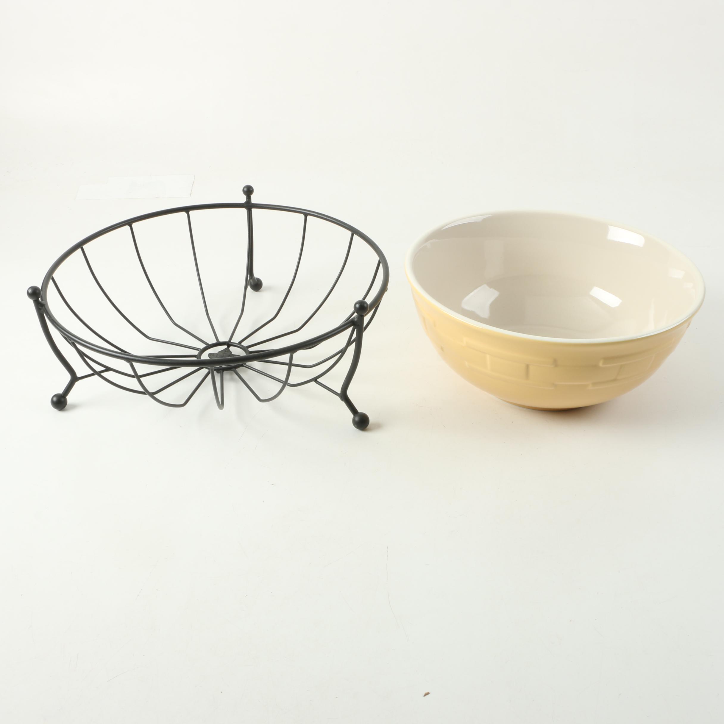 Longaberger "Woven Traditions" Butternut Mixing Bowl, Honey Pot and Accessories