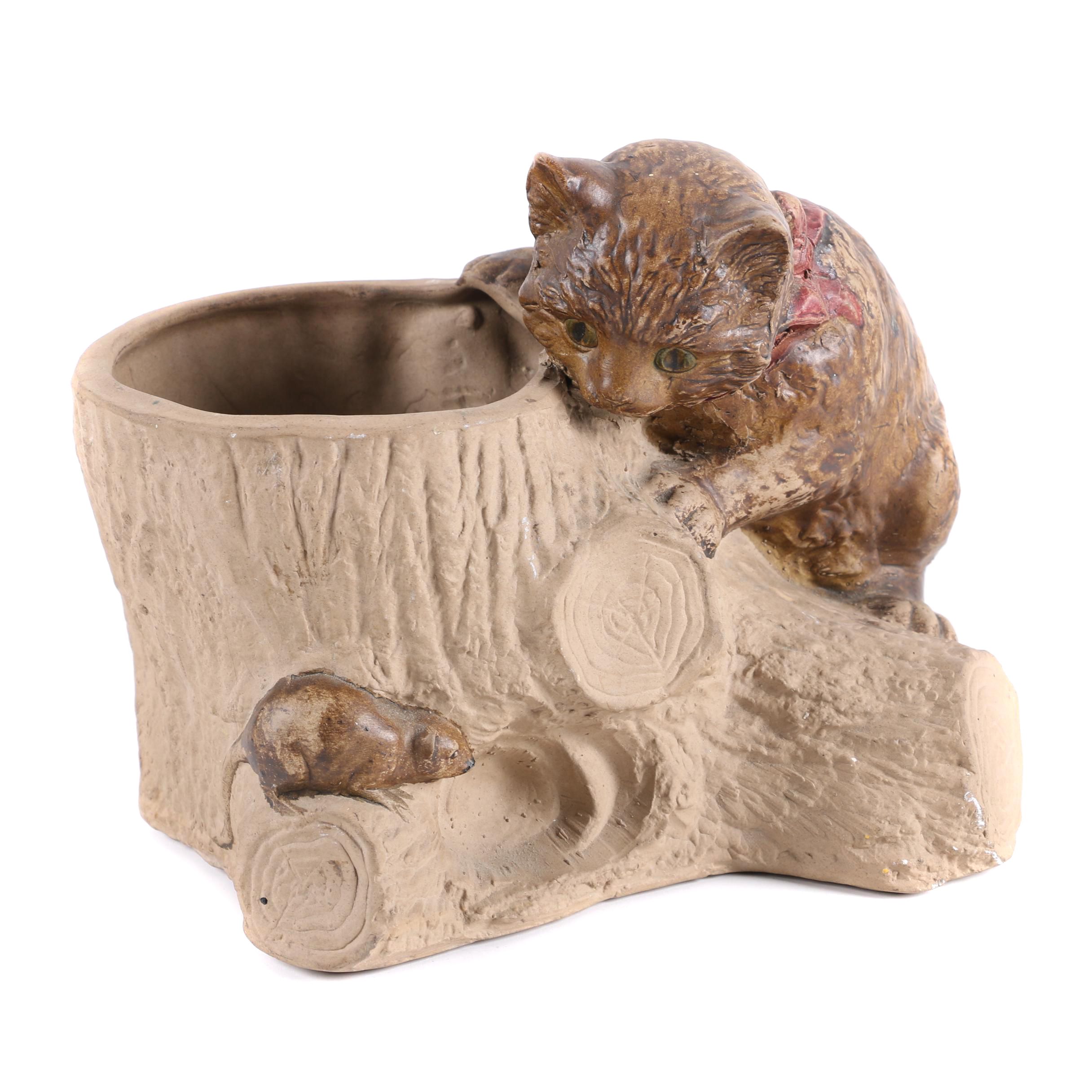 English Bretby Pottery Cat and Mouse Planter
