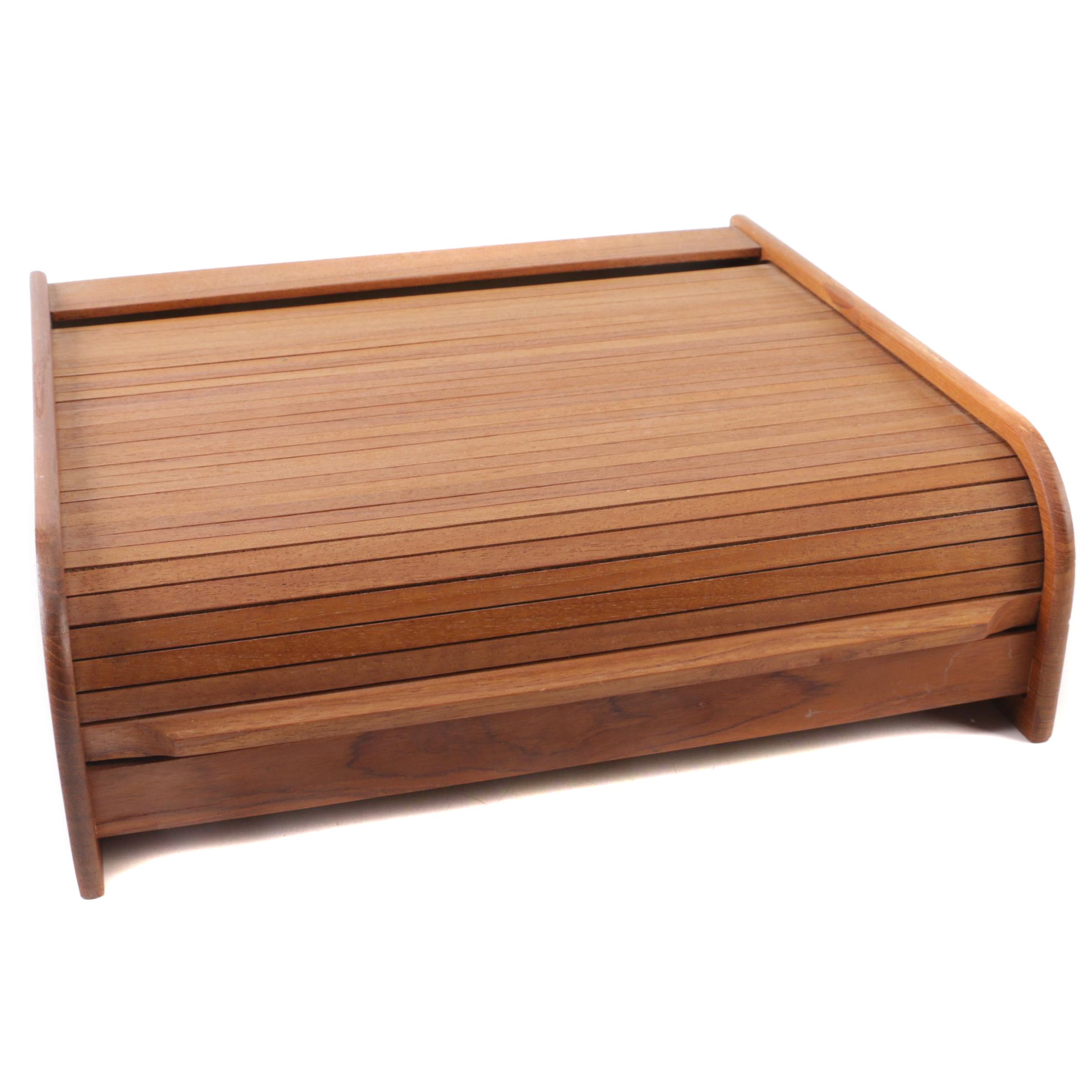 Mid Century Modern Style Teak Tambour Storage Box