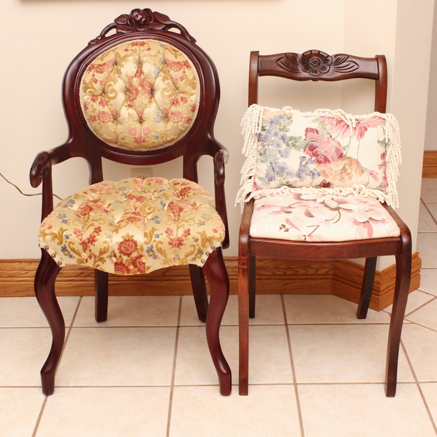 Vintage Victorian Style Armchair and Side Chair