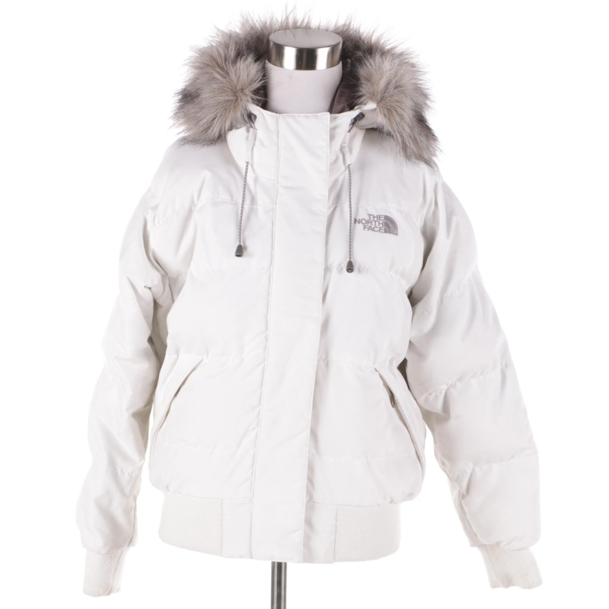 Women's The North Face White Down Coat with Faux Fur Trim Hood
