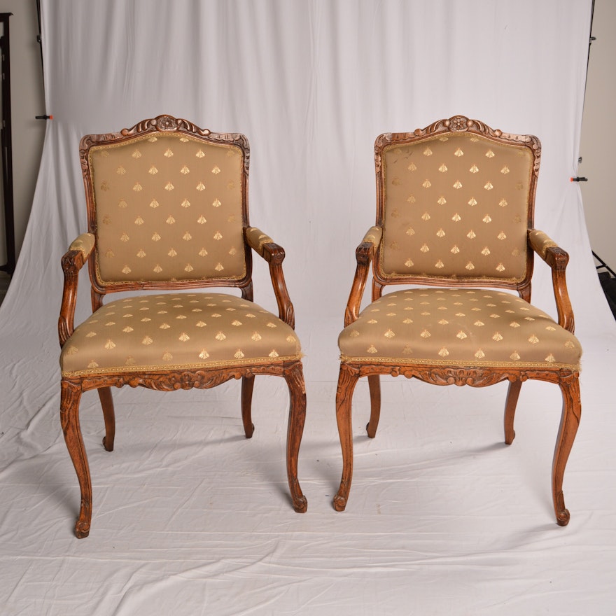 Vintage Louis XV Style Upholstered Armchairs