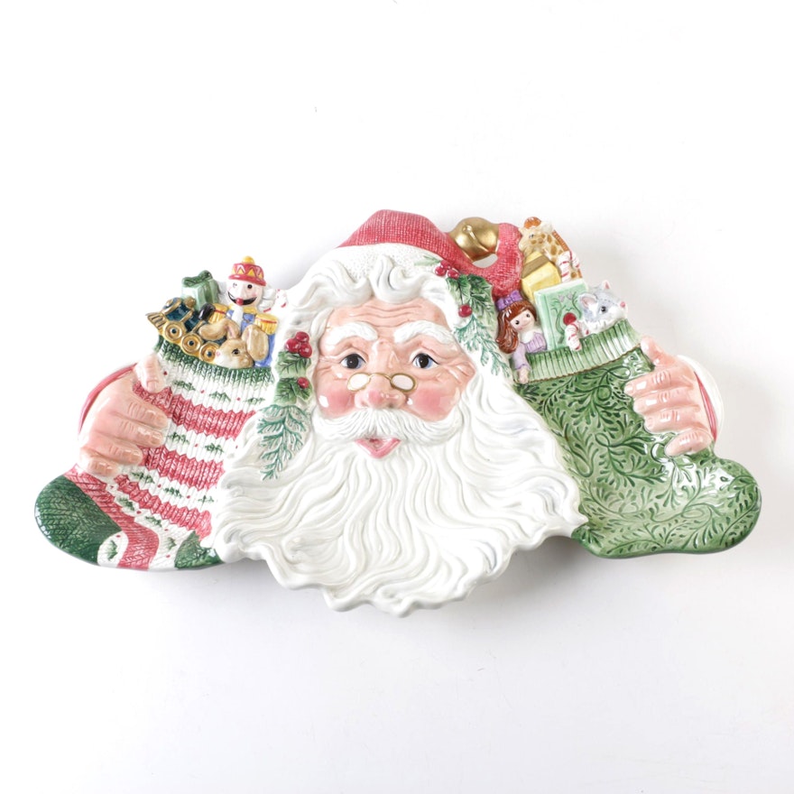 Fitz and Floyd "Old Fashioned Christmas" Santa Themed Ceramic Serving Tray