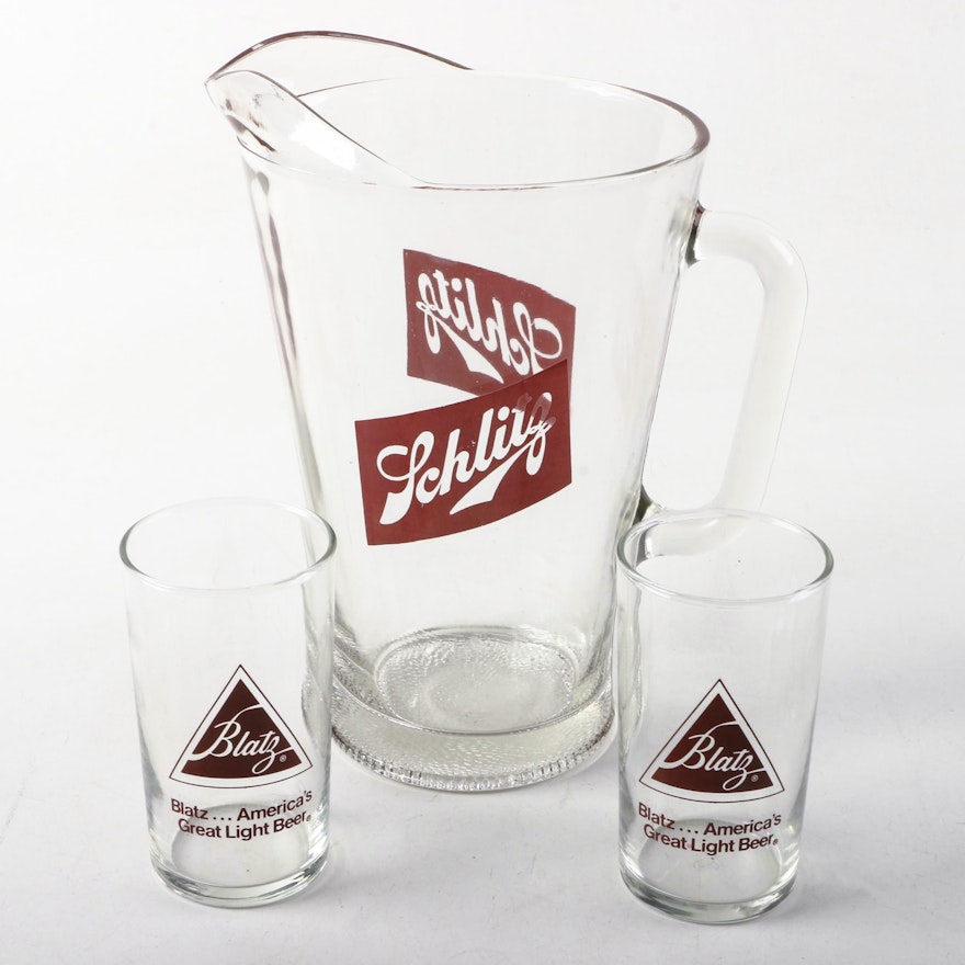 Schlitz Beer Pitcher and Glasses