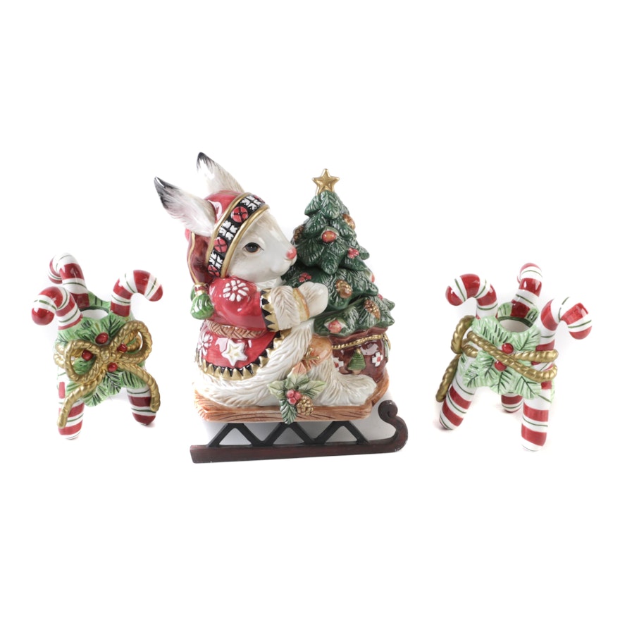 Fitz and Floyd "Yuletide Holiday" Candle Holders and Holiday Decor