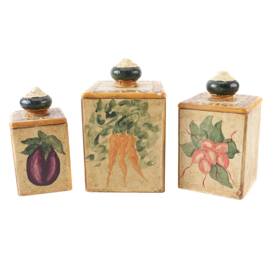 Decorative Hand Painted Canisters with Vegetables