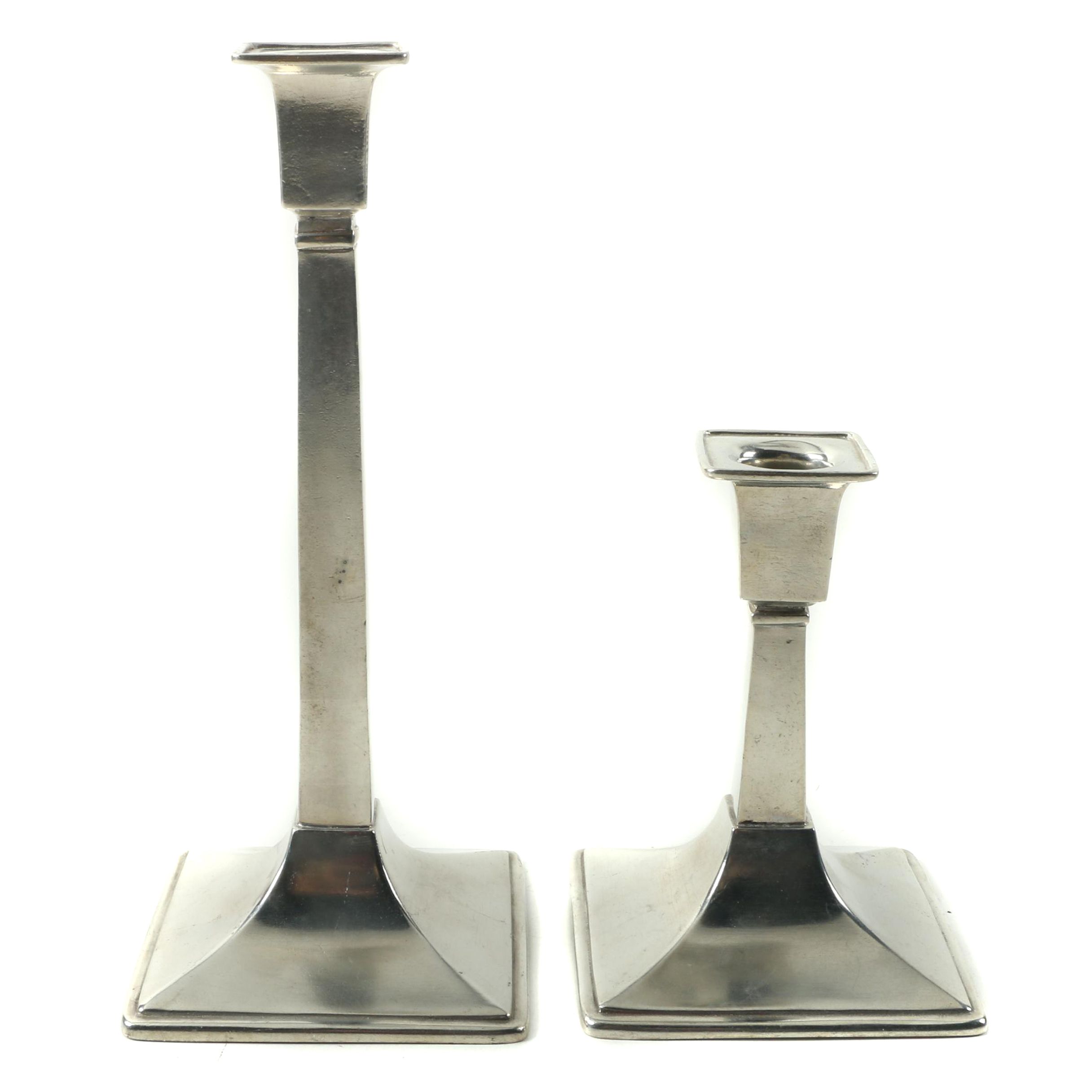 Hadeland Norwegian Pewter Square Pedestal Candlesticks