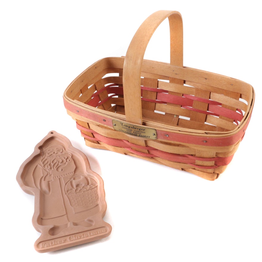 1990 Longaberger Signed "Gingerbread" Basket with "Father Christmas" Cookie Mold