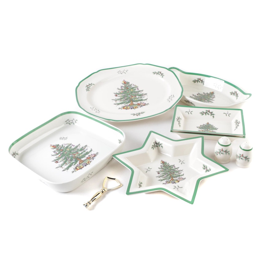 Spode "Christmas Tree" Holiday Tableware Including Salt and Pepper Shakers