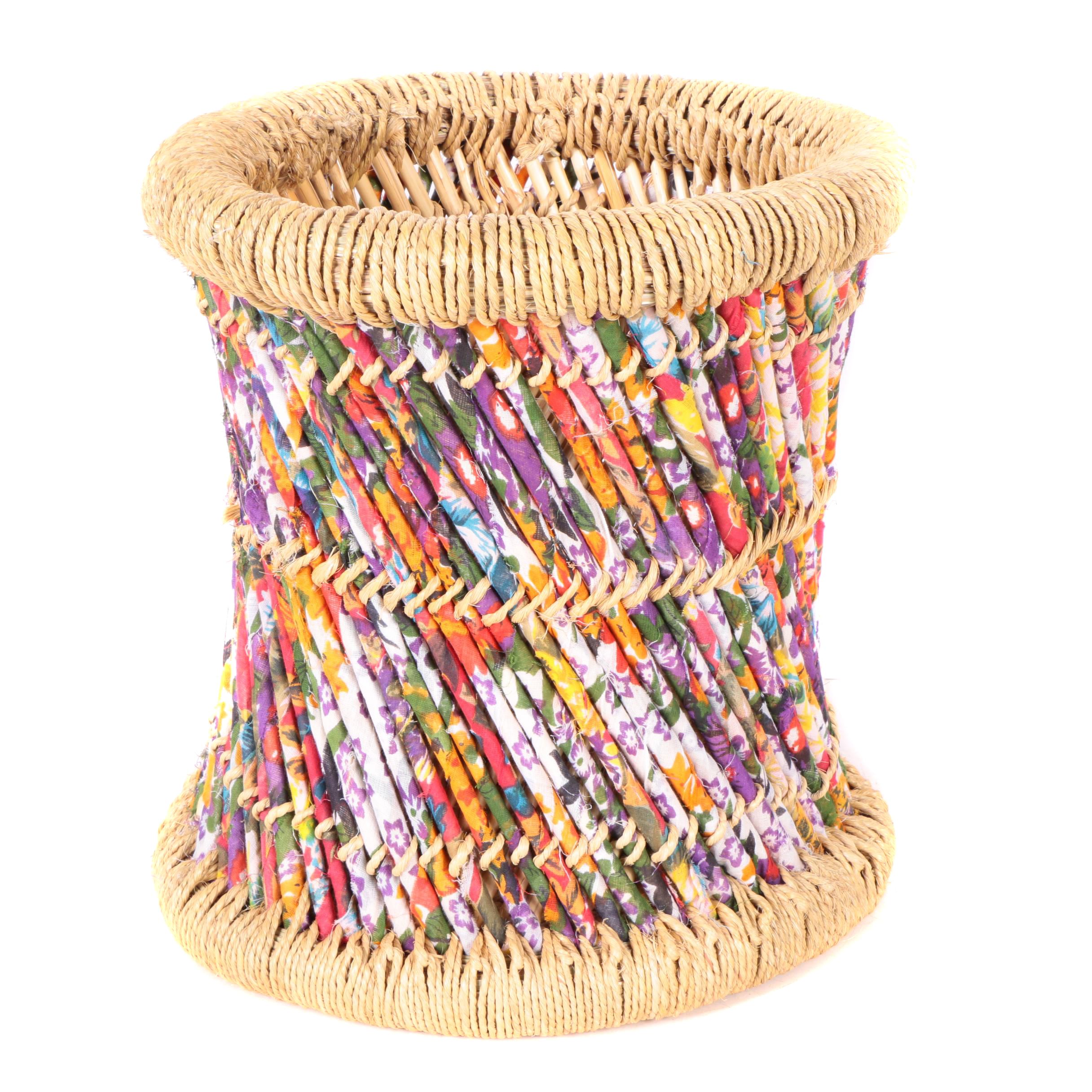 Colorful Bamboo and Rolled Fabric Basket