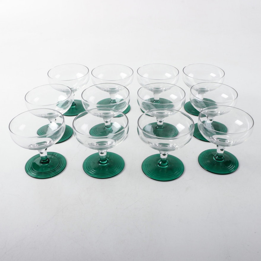 Coupe Glasses with Green Stems