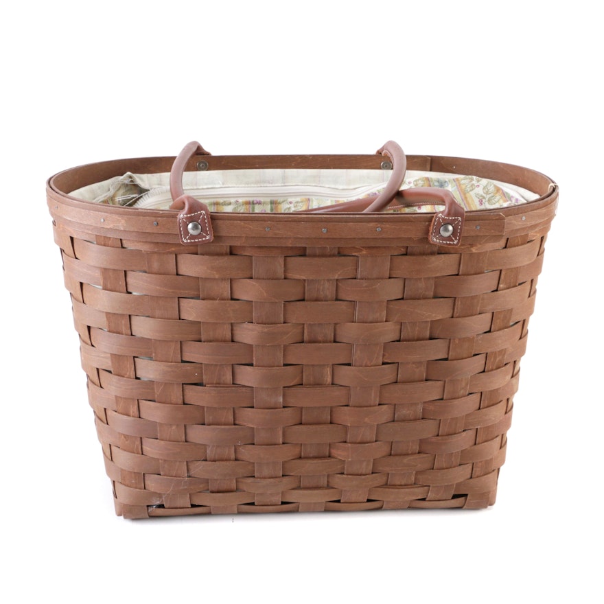 Longaberger Picnic Basket with leather Handles and Zippered Liner