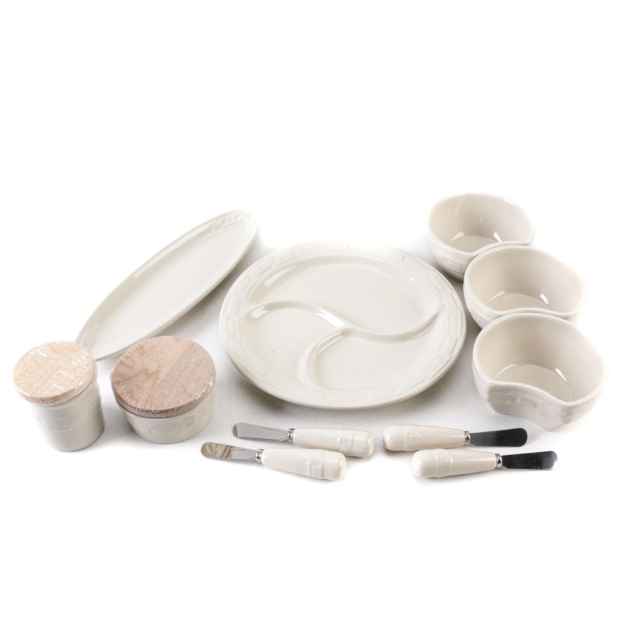 Longaberger Ivory "Woven Traditions" Pottery Serveware and Accessories